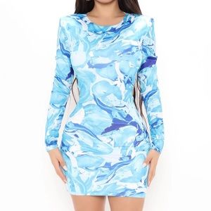 Multi Colored Blue Mini Dress